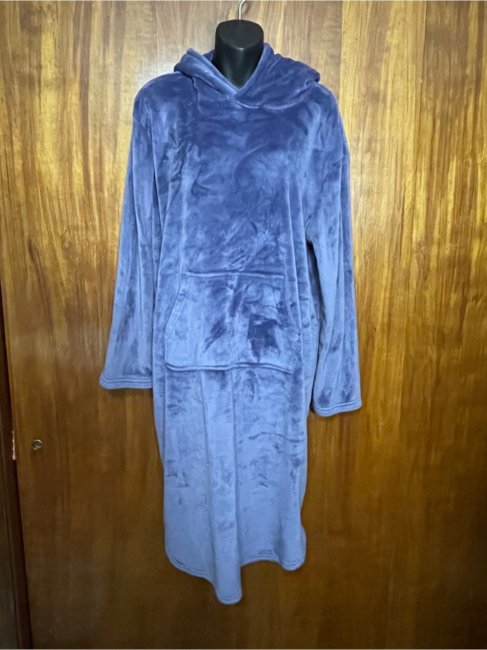 32 Degrees Heat Womens L/XL Purple/blue Fleece Hooded Lounger Night Robe Pocket